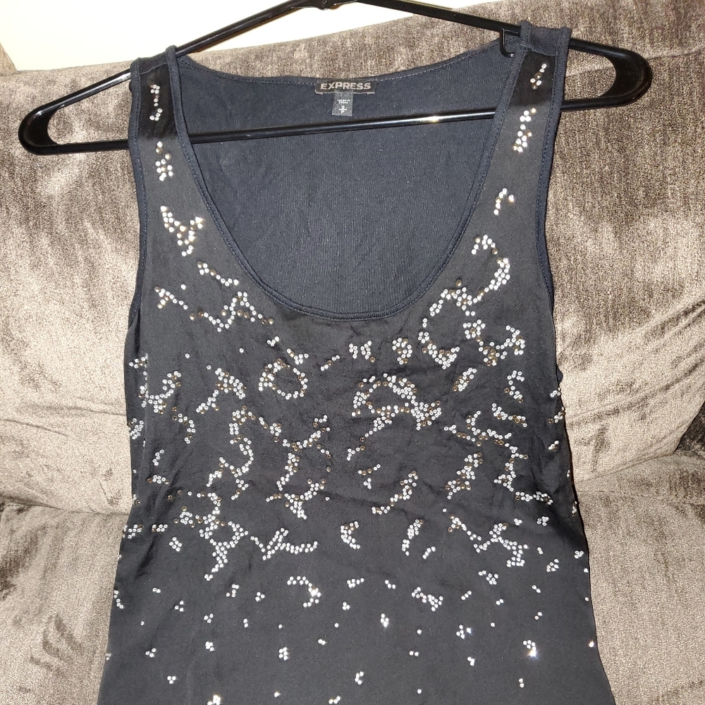 Express Black Tank with Rhinestones